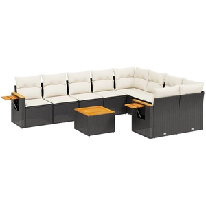 vidaXL Salon de jardin 10 pcs avec coussins noir résine tressée pas cher