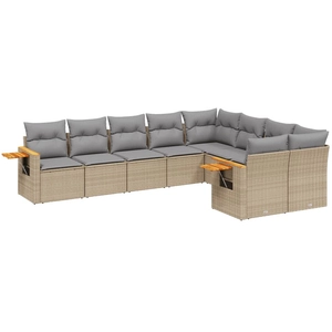vidaXL Salon de jardin avec coussins 9 pcs beige résine tressée pas cher