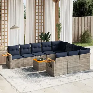 vidaXL Vidaxl Salon De Jardin 11 Pcs Avec Coussins Gris Résine Tressée pas cher
