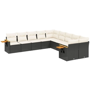vidaXL Salon de jardin 10 pcs avec coussins noir résine tressée pas cher