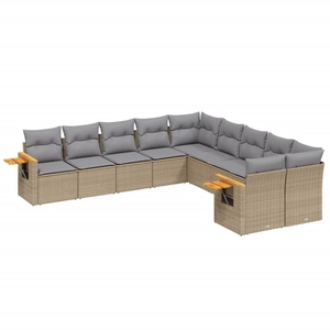 vidaXL Salon de jardin avec coussins 10 pcs beige résine tressée pas cher