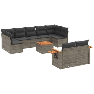 vidaXL Salon de jardin avec coussins 10 pcs gris résine tressée pas cher