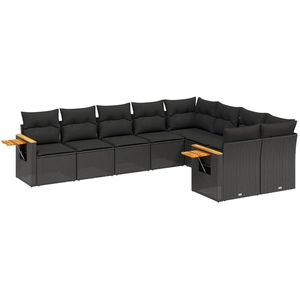 vidaXL Salon de jardin 9 pcs avec coussins noir résine tressée pas cher