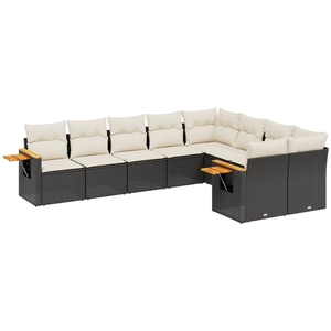 vidaXL Salon de jardin 9 pcs avec coussins noir résine tressée pas cher