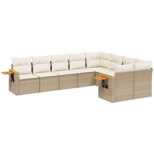 vidaXL Salon de jardin avec coussins 9 pcs beige résine tressée pas cher
