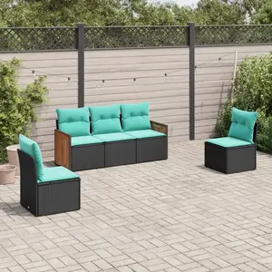 vidaXL Vidaxl Salon De Jardin 5 Pcs Avec Coussins Noir Résine Tressée pas cher