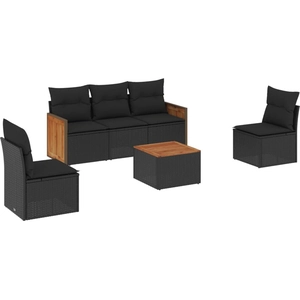 vidaXL Salon de jardin 6 pcs avec coussins noir résine tressée pas cher