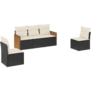 vidaXL Salon de jardin 6 pcs avec coussins noir résine tressée pas cher