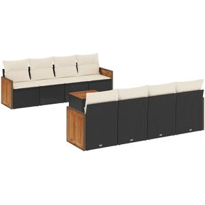 vidaXL Salon de jardin 9 pcs avec coussins noir résine tressée pas cher