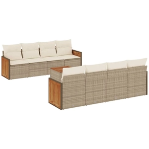 vidaXL Salon de jardin avec coussins 9 pcs beige résine tressée pas cher
