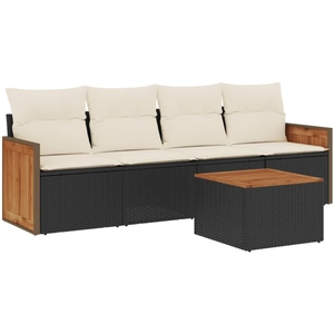 vidaXL Salon de jardin 5 pcs avec coussins noir résine tressée pas cher