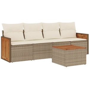 vidaXL Salon de jardin avec coussins 5 pcs beige résine tressée pas cher