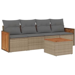 vidaXL Salon de jardin avec coussins 5 pcs beige résine tressée pas cher