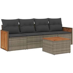 vidaXL Salon de jardin 5 pcs avec coussins gris résine tressée pas cher