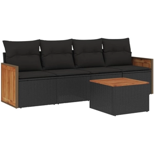 vidaXL Salon de jardin 5 pcs avec coussins noir résine tressée pas cher
