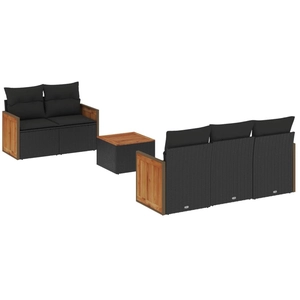 vidaXL Salon de jardin 6 pcs avec coussins noir résine tressée pas cher