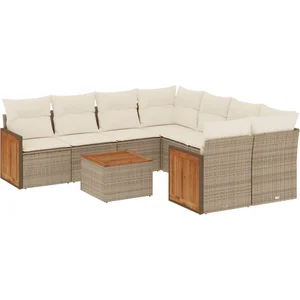 vidaXL Salon de jardin avec coussins 9 pcs beige résine tressée pas cher
