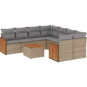 vidaXL Salon de jardin avec coussins 9 pcs beige résine tressée pas cher