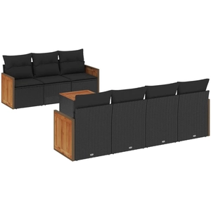 vidaXL Salon de jardin 8 pcs avec coussins noir résine tressée pas cher