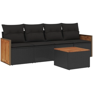 vidaXL Salon de jardin 4 pcs avec coussins noir résine tressée pas cher