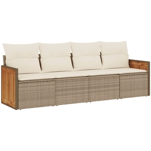 vidaXL Salon de jardin avec coussins 4 pcs beige résine tressée pas cher
