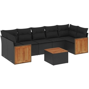vidaXL Salon de jardin 8 pcs avec coussins noir résine tressée pas cher