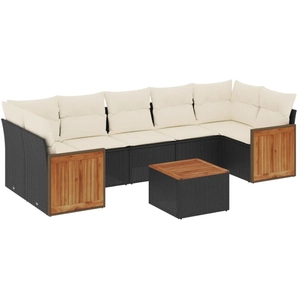 vidaXL Salon de jardin 8 pcs avec coussins noir résine tressée pas cher