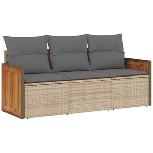 vidaXL Salon de jardin avec coussins 3 pcs beige résine tressée pas cher