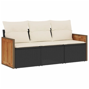 vidaXL Salon de jardin 3 pcs avec coussins noir résine tressée pas cher