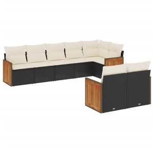 vidaXL Salon de jardin 8 pcs avec coussins noir résine tressée pas cher