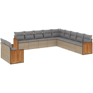 vidaXL Salon de jardin avec coussins 12 pcs beige résine tressée pas cher