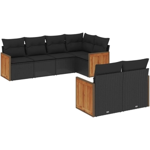 vidaXL Salon de jardin 7 pcs avec coussins noir résine tressée pas cher