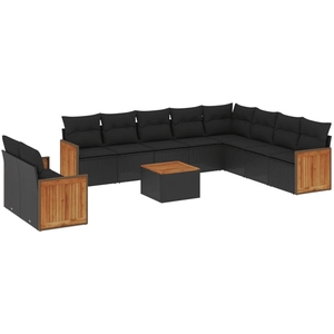 vidaXL Salon de jardin 11 pcs avec coussins noir résine tressée pas cher