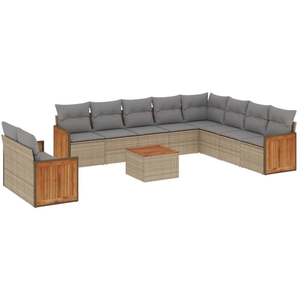 vidaXL Salon de jardin 11 pcs avec coussins beige résine tressée pas cher