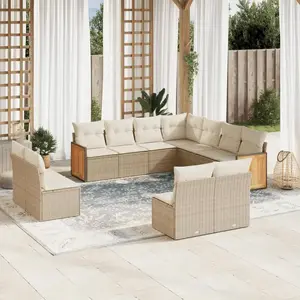 vidaXL Salon de jardin 11 pcs avec coussins beige résine tressée pas cher