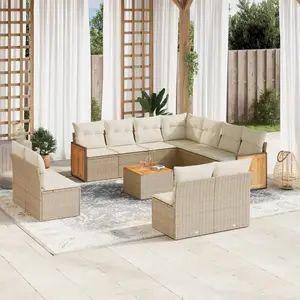 vidaXL Salon de jardin avec coussins 12 pcs beige résine tressée pas cher