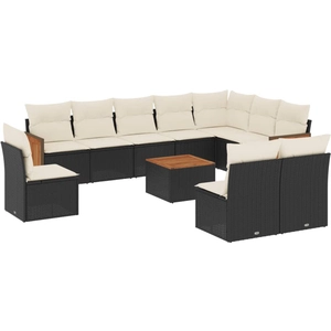 vidaXL Salon de jardin 11 pcs avec coussins noir résine tressée pas cher