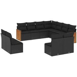 vidaXL Salon de jardin 11 pcs avec coussins noir résine tressée pas cher