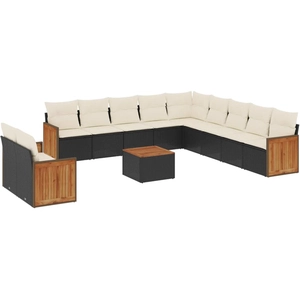 vidaXL Salon de jardin 11 pcs avec coussins noir résine tressée pas cher