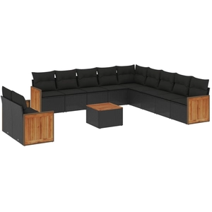 vidaXL Salon de jardin 11 pcs avec coussins noir résine tressée pas cher
