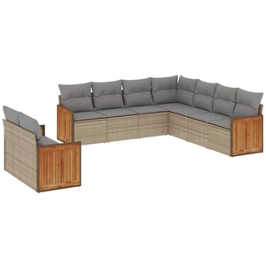 vidaXL Salon de jardin avec coussins 9 pcs beige résine tressée pas cher