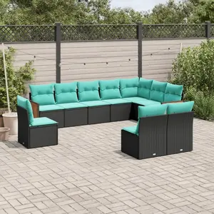 vidaXL Vidaxl Salon De Jardin 10 Pcs Avec Coussins Noir Résine Tressée pas cher