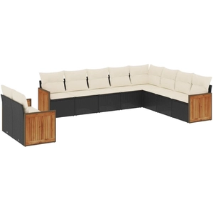 vidaXL Salon de jardin 10 pcs avec coussins noir résine tressée pas cher