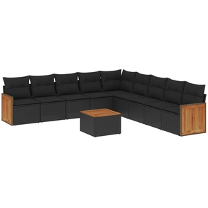 vidaXL Salon de jardin 10 pcs avec coussins noir résine tressée pas cher