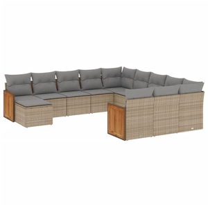 vidaXL Salon de jardin avec coussins 12 pcs beige résine tressée pas cher