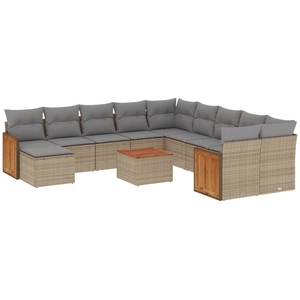 vidaXL Salon de jardin avec coussins 12 pcs beige résine tressée pas cher