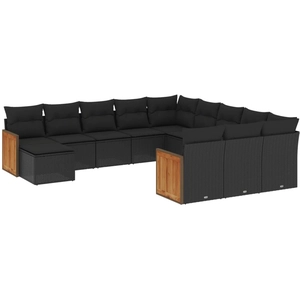 vidaXL Salon de jardin 12 pcs avec coussins noir résine tressée pas cher