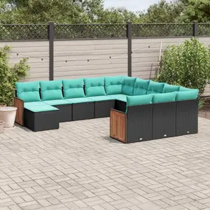vidaXL Vidaxl Salon De Jardin Avec Coussins 12 Pcs Noir Résine Tressée pas cher