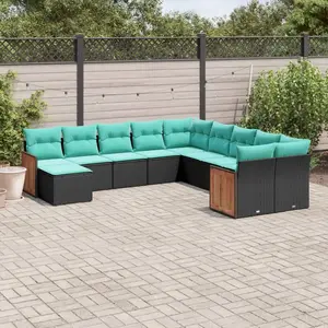 vidaXL Vidaxl Salon De Jardin 11 Pcs Avec Coussins Noir Résine Tressée pas cher