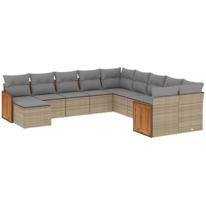 vidaXL Salon de jardin 11 pcs avec coussins beige résine tressée pas cher